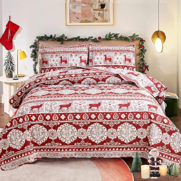 Red Gray Christmas Reindeer Bedding up to 50% Off Deal